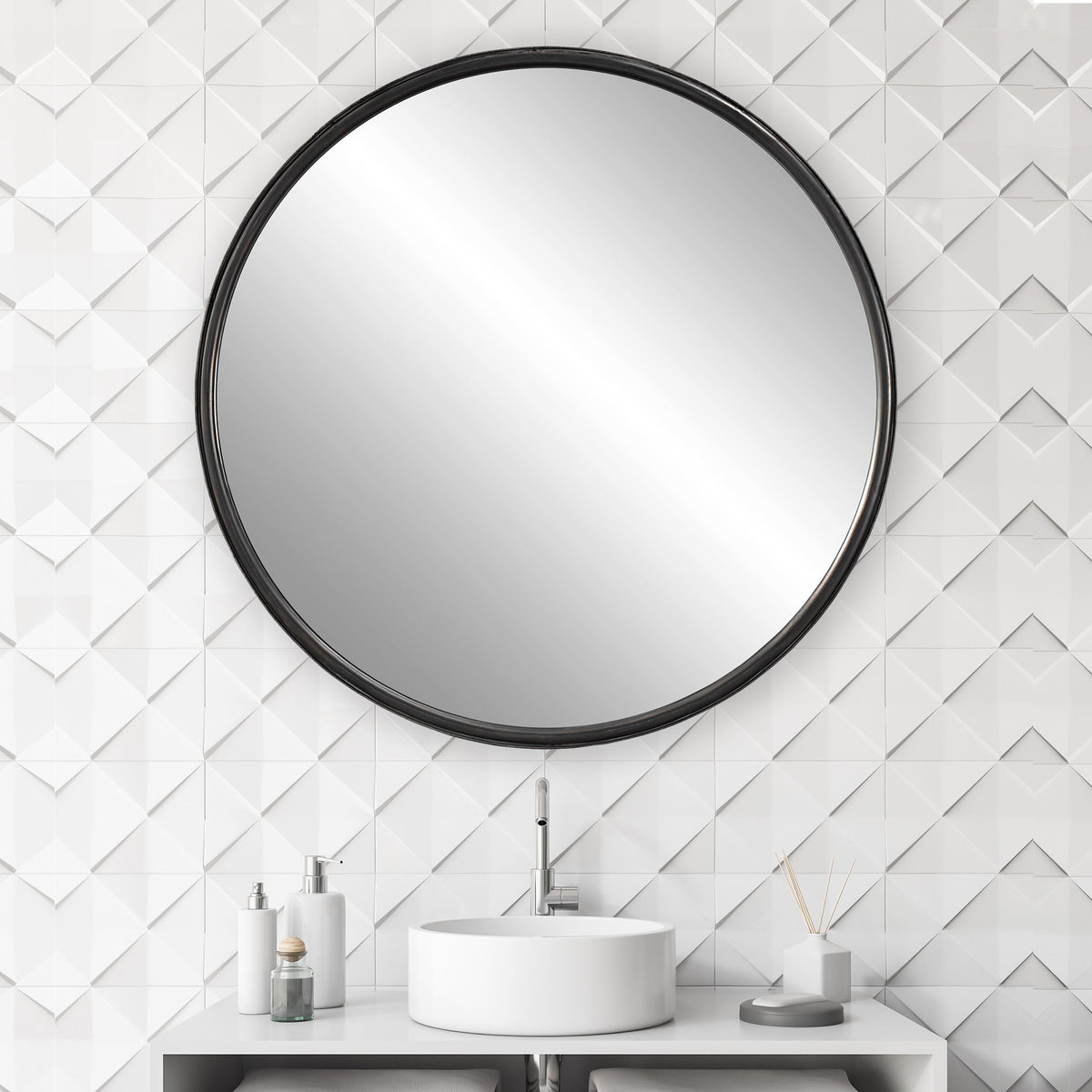 Dawsyn Round Mirror - Black by Uttermost - View 7