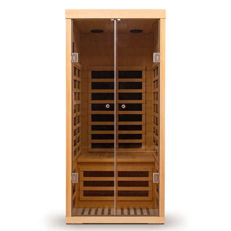 Luxury One-Person Hemlock Low-EMF Far Infrared Sauna with Double Glass Doors - sold by Home Elegance USA