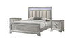 Modern King Size Panel Bed Nightstand 3pc Set Integrated Led Lighting Tufted Headboard Wood Grain Soft Gray Finish Wooden Solid Wood Furniture - sold by Home Elegance USA