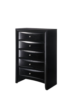 1Pc Contemporary 5 Drawer Chest Black Finish Solid Wood Wooden Bedroom Furniture