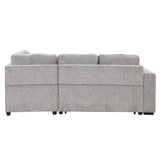 83.8" Reversible Sectional Pull - Out Sofa Bed L - Shaped Corner Sofa Couch with Storage Chaise, USB Ports, Power Sockets, Cup Holder for Living Room, Bedroom, Study,Light Gray | Home Elegance USA