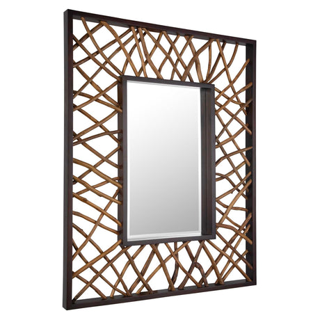 Teak Maze Rectangle Mirror - Dark Brown by Uttermost - View 3