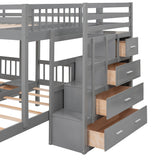 Full Over Twin & Twin Bunk Bed, Wood Triple Bunk Bed with Drawers and Guardrails (Gray) - sold by Home Elegance USA