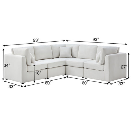 Chauncy 5-PC Sectional in Ivory with Performance Fabric, Modular Design - sold by Home Elegance USA