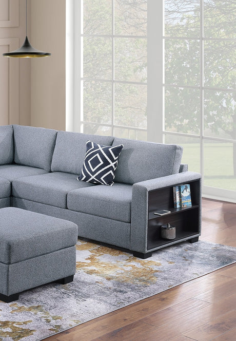 Contemporary Functional Sectional Sofa 4pc Set Gray Boucle Couch Loveseat w Built-in Shelfs Wedge, Ottoman Living Room Furniture L-Shaped Design Couch - sold by Home Elegance USA