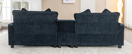 Contemporary Chenille Upholstered Sectional Sofa with Ottomans, USB Ports, Cup Holders & Storage, Blue - sold by Home Elegance USA
