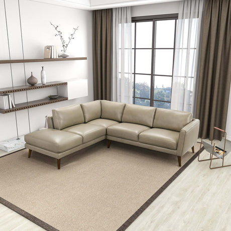 Mid-Century Modern Benson Beige Leather Sectional Sofa with Left Facing Chaise - sold by Home Elegance USA