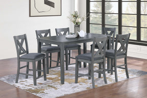 Modern Style Gray Dining Table 6x Chairs 7pcs Counter Height Set Cushion Seat Nailhead X-Cross Back Chairs Dining Room Furniture - sold by Home Elegance USA