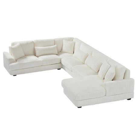 Modern Oversized U-shaped Sectional Sofa with Chaise Lounge in Beige Corduroy, 129' - sold by Home Elegance USA