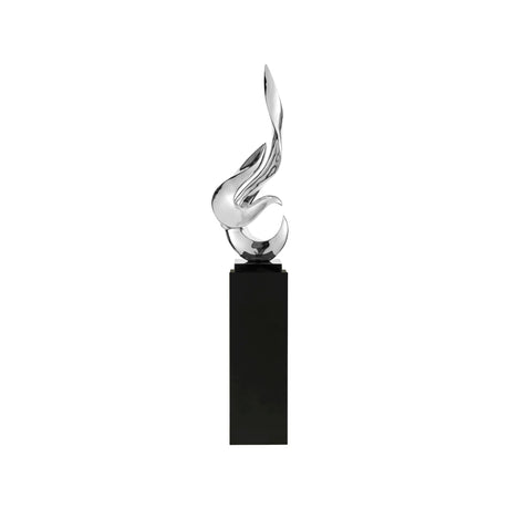 Flame 65" Tall Floor Sculpture // Chrome with Black Stand  | Finesse - Home Elegance USA
