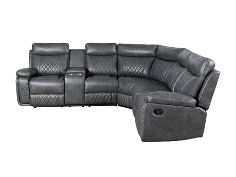 Home Theater Seating Manual Recliner with Cup Holder, Hide-Away Storage PU Reclining Sofa for Living Room, Home Theater, Gray - sold by Home Elegance USA