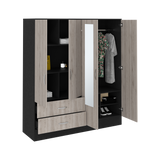 Bolton 160 Armoire, Six Shelves, Two Double Door Cabinets, Two Mirrors, Two Drawers, Rod Black / Light Gray - sold by Home Elegance USA