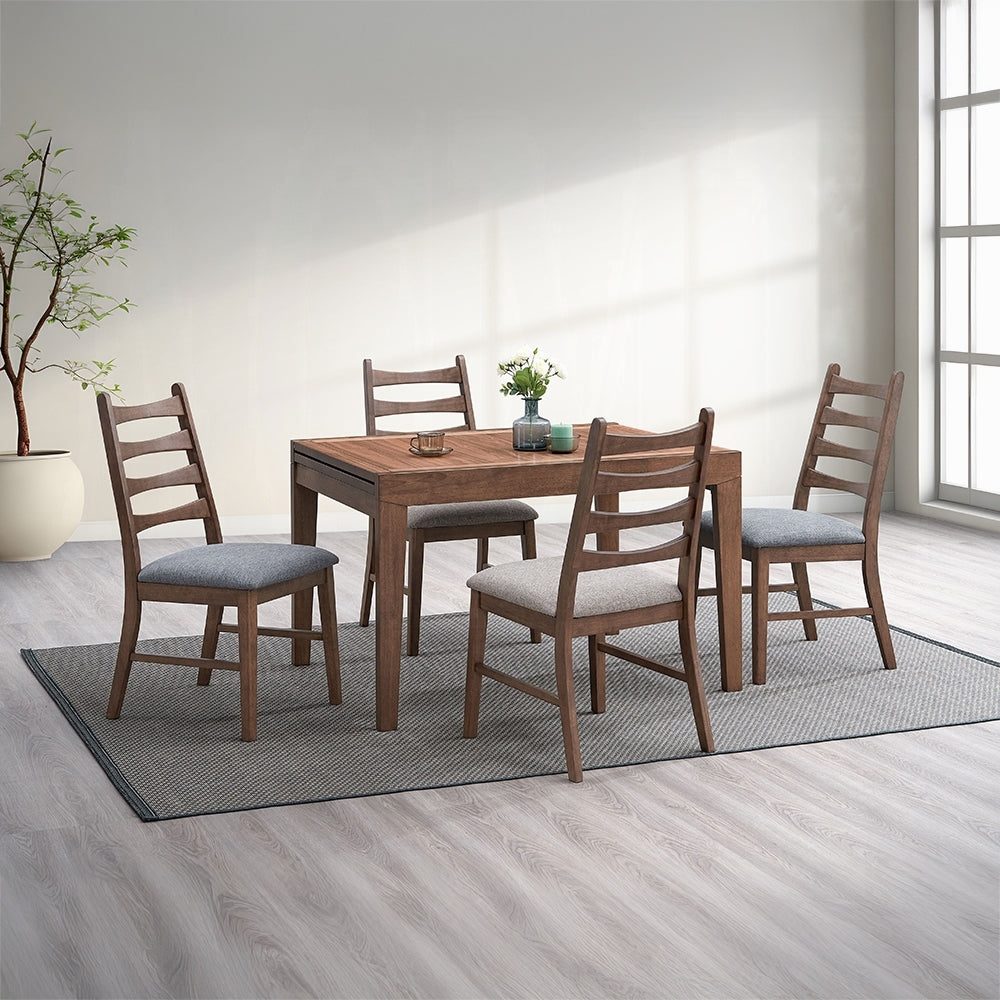 5pc Modern Dining Set Walnut Finish Extendable Dining Table and 4x Chairs Upholstered Seat Kitchen Dining Wooden Furniture