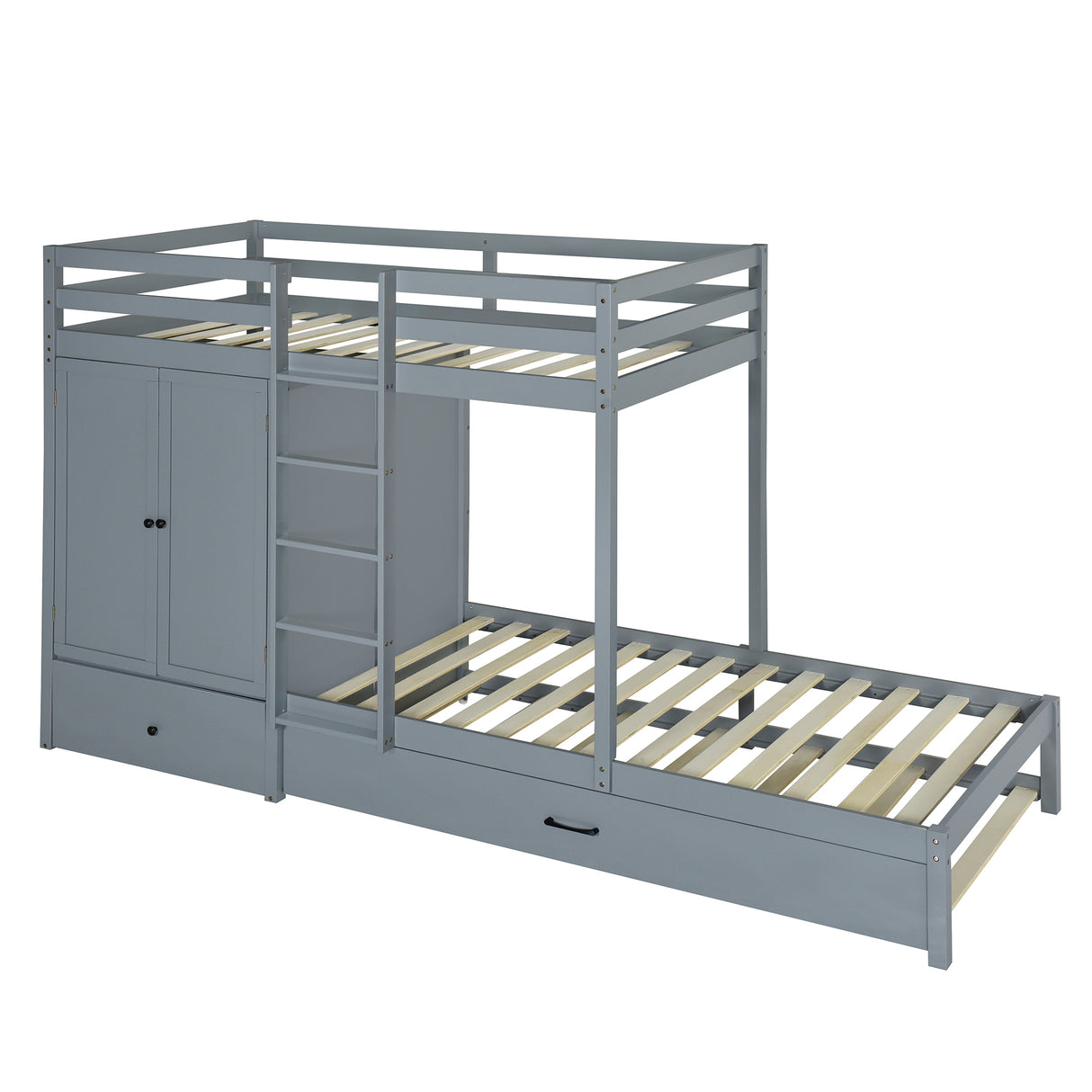 Twin-over-twin Bunk Bed with Wardrobe, Drawers and Shelves, Gray - Home Elegance USA