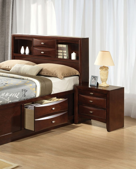 Contemporary Queen Size Bed 2x Nightstands Headboard Bookcase Cherry Color 3pc Set Bedroom Furniture - sold by Home Elegance USA