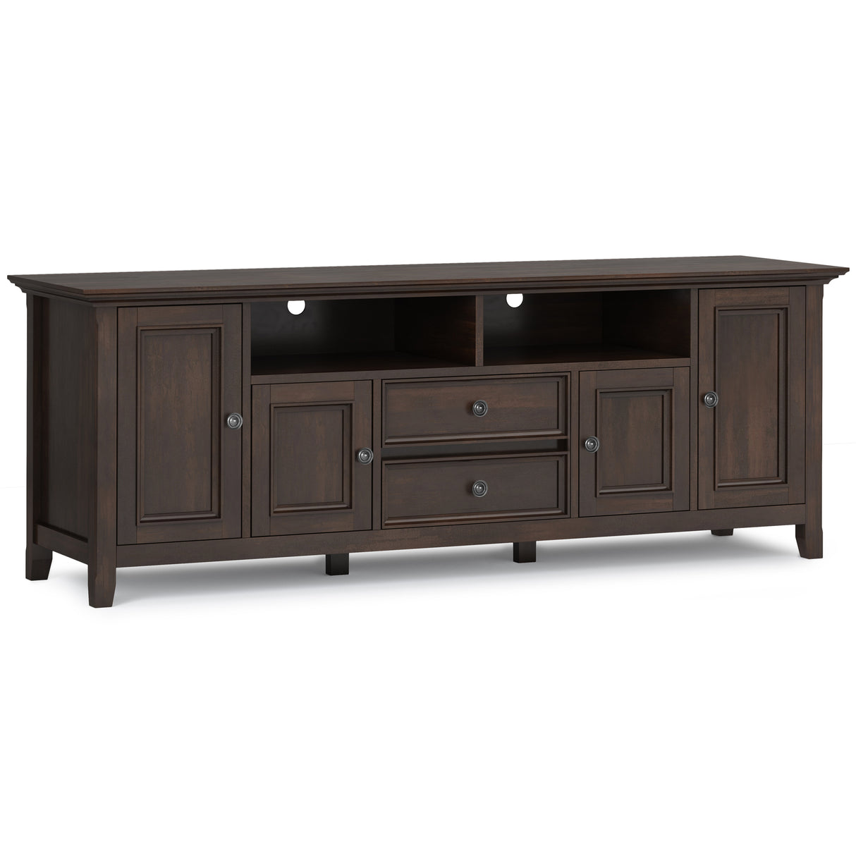 Amherst 72 inch Wide Solid Wood TV Stand in Brunette Brown For TVs up to 80 inches