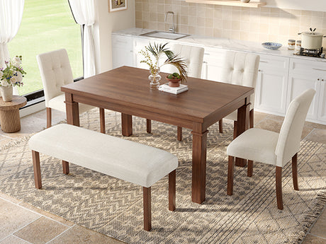 6-Piece Modern Dining Set, Rectangle Kitchen Table with 4 Upholstered Chairs & Bench, Ideal for Dining Room and Living Room, (Easy Assembly, Space Saving) - sold by Home Elegance USA