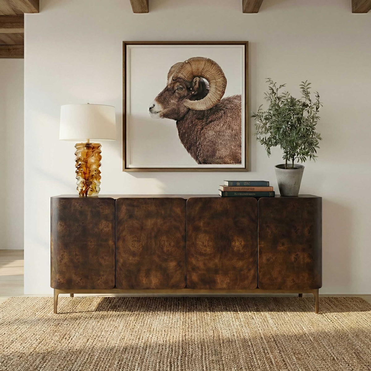 Melbourne Mappa Burl 4 Door Cabinet Woodtone - Dark Brown by Uttermost - View 2