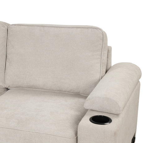 2 in 1 Sleeper Sofa Bed with Storage Ottoman, Beige Linen Upholstery, 84.75' L Shape Couch for Small Spaces - sold by Home Elegance USA