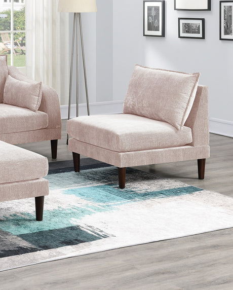 Beautiful 5pcs Modular Sectional Set 2x One Arm Chairs 2x Armless Chair 1x Ottoman Living Room Furniture Blush Pink Morgan Fabric - sold by Home Elegance USA