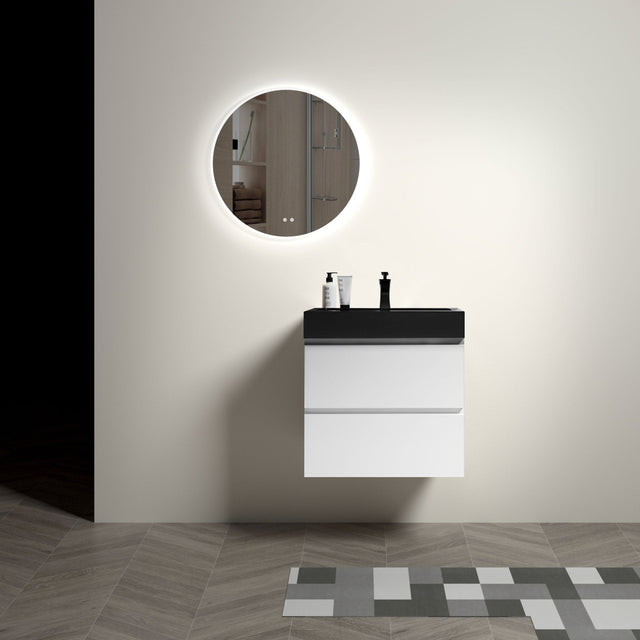 Alice 24" Floating White Bathroom Vanity with Large Storage and Black Basin - Faucet Not Included - W1865S00022 - Home Elegance USA - 1