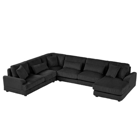 Modern Oversized U-shaped Sectional Sofa with Chaise Lounge Upholstered in Soft Black Corduroy - sold by Home Elegance USA