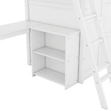 Twin size Loft Bed with Desk, Shelves and Wardrobe-White - Home Elegance USA