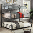 Twin Over Full Over Queen Unique Industrial Style Bunk Bed Full Metal Structure Upper Beds Guard Rails Attached Curved Ladder Antique Black Finish