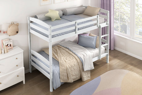Twin over Twin Bunk Bed with Guard Rails 1pc Sturdy Wood Frame White Finish Youth Bedroom Furniture - sold by Home Elegance USA