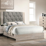 Contemporary 1pc Cream Finish California King Size Bed Bedroom Furniture Gray Tufted Design Headboard Rubberwood 1pc Bedframe