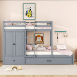 Twin-over-twin Bunk Bed with Wardrobe, Drawers and Shelves, Gray - Home Elegance USA