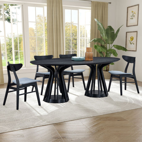 (1 Table+6 Chairs) 78.74 Inch Modern Dining Table Set of 7 pcs,Wooden Table and Chairs for Living Room,Large Kitchen Set Oval Table for Restaurant,Black - sold by Home Elegance USA
