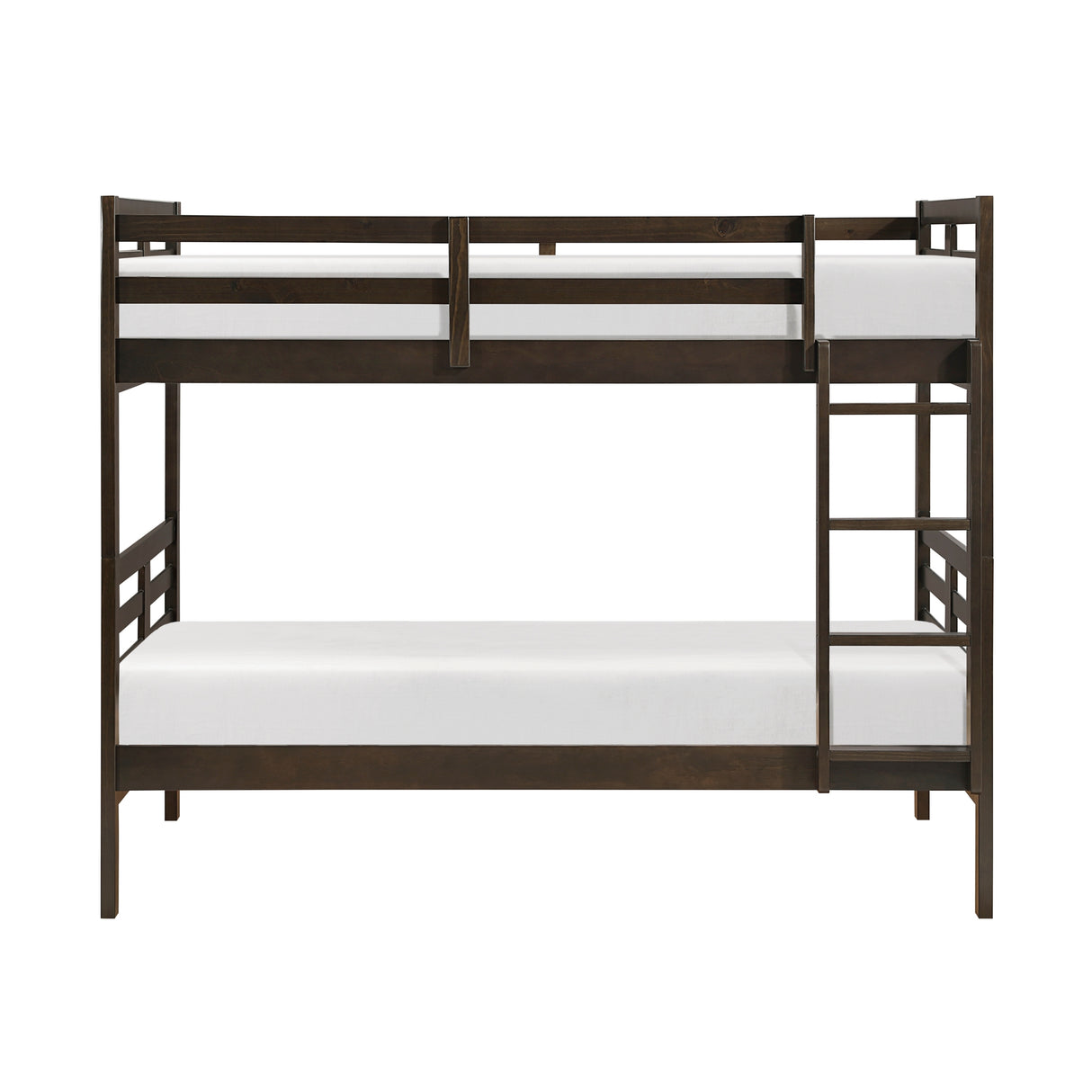 Twin over Twin Bunk Bed 1pc Classic Dark Brown Finish Youth Bedroom Furniture Durable Wood - sold by Home Elegance USA