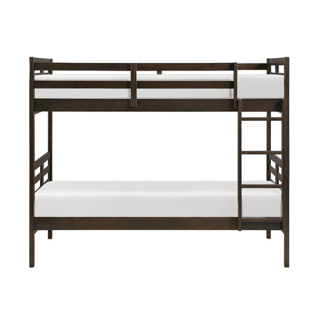 Twin over Twin Bunk Bed 1pc Classic Dark Brown Finish Youth Bedroom Furniture Durable Wood - sold by Home Elegance USA