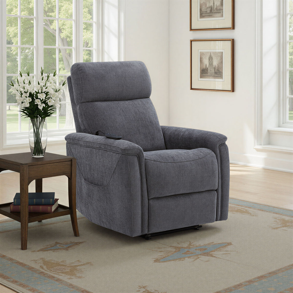 Luma Petite Power Lift Recliner With Power Headrest, Lumbar, Heat & Massage - Dark Gray | Flexsteel