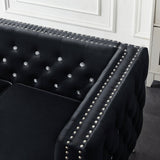 82.3" Width Modern Velvet Sofa Jeweled Buttons Tufted Square Arm Couch Black,2 Pillows Included | Home Elegance USA