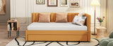 Upholstered Daybed with Trundle Twin Size Sofa Bed Frame No Box Spring Needed, Linen Fabric(Yellow) - Home Elegance USA