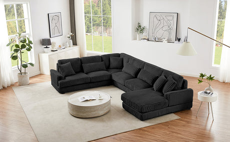 Modern Oversized U-shaped Sectional Sofa with Chaise Lounge Upholstered in Soft Black Corduroy - sold by Home Elegance USA