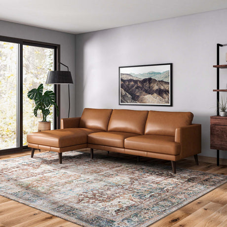 Lore  L-Shaped Genuine Leather Sectional In Tan Left Facing - sold by Home Elegance USA