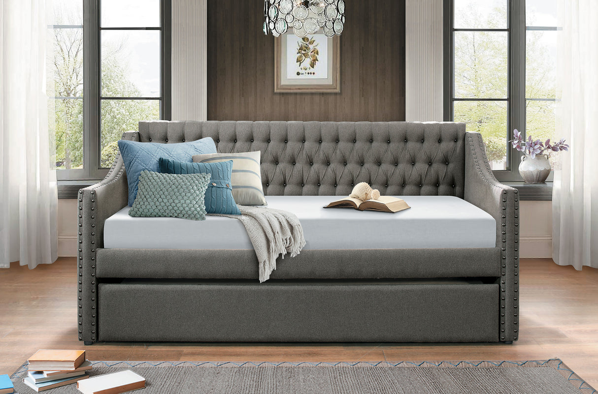 Modern Design Dark Gray Fabric Upholstered 1pc Sofa Bed w Trundle Button-Tufted Detail Nailhead Trim Day Bed - Home Elegance USA