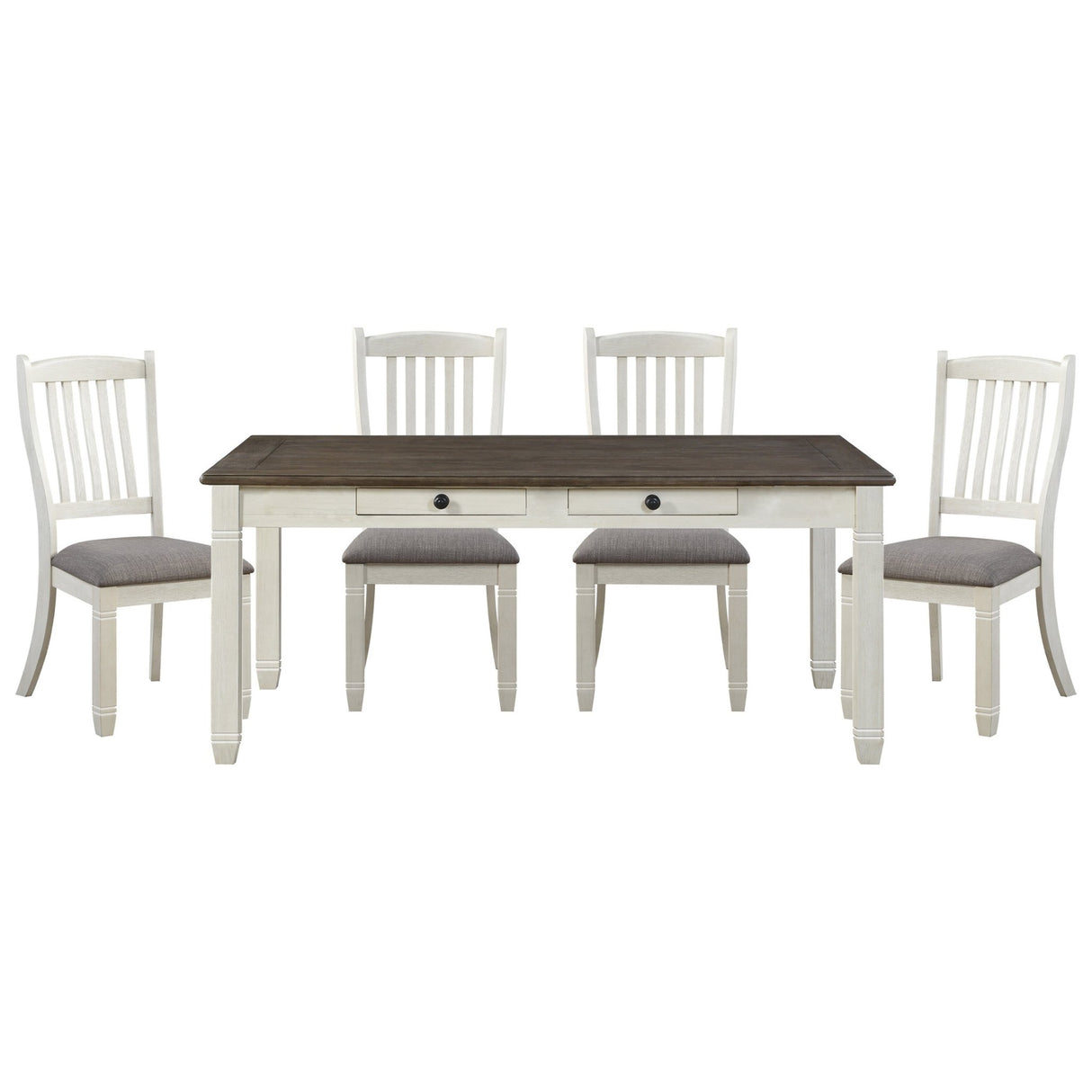 Antique White Finish Dining 5pc Set Table with 6x Drawers and 4x Side Chairs Upholstered Seats Casual Style Dining Room Furniture | Home Elegance USA