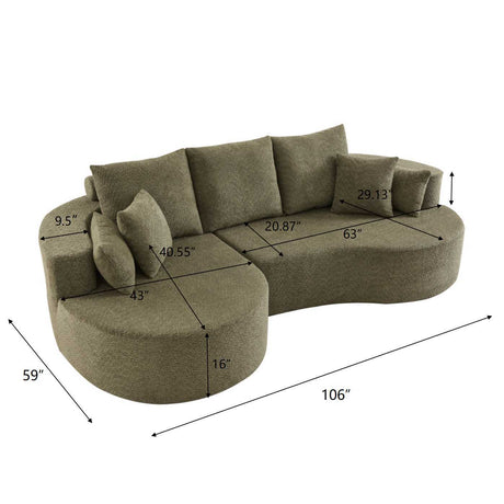 106 in. 2 - Piece Fabric Cloud Curved Sectional Boucle Sofa,CHAISE LOUNGE, FOREST GREEN - sold by Home Elegance USA