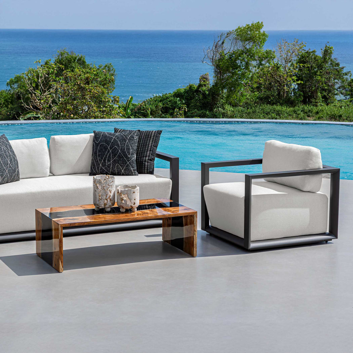 Remsen Outdoor Lounge Chair Black / Oyster - Black / White by Uttermost - View 7
