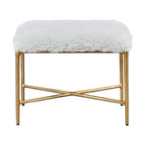 Charmed Sheepskin Small Bench - White / Gold by Uttermost - View 1
