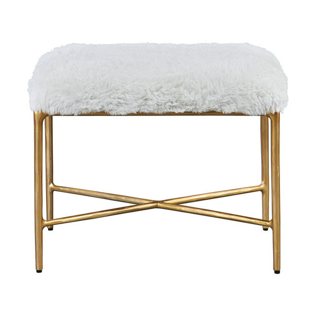 Charmed Sheepskin Small Bench - White / Gold by Uttermost - View 1