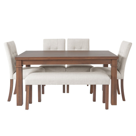 6-Piece Modern Dining Set, Rectangle Kitchen Table with 4 Upholstered Chairs & Bench, Ideal for Dining Room and Living Room, (Easy Assembly, Space Saving) - sold by Home Elegance USA