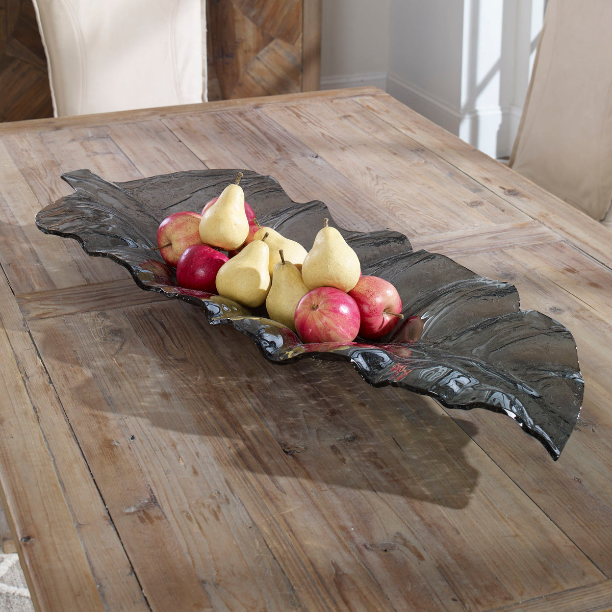 Smoked Leaf Glass Tray - Dark Gray by Uttermost - View 2