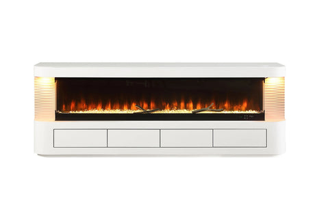 Contemporary Style TV Stand Electric Fire Place 3-Level Brightness Setting Flame Box Display White Finish Primary Living Room - sold by Home Elegance USA
