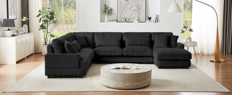 Modern Oversized U-shaped Sectional Sofa with Chaise Lounge Upholstered in Soft Black Corduroy - sold by Home Elegance USA