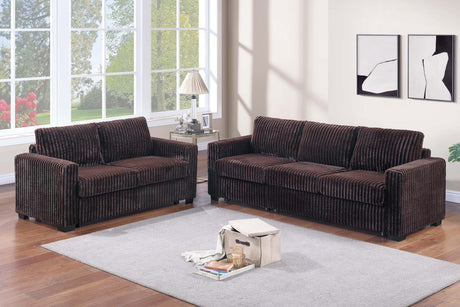 Modern Style 2pc Sofa Set 1x Sofa 1x Loveseat Back Cushion Plastic Legs Corduroy Upholstered Coffee Finish Primary Living Room